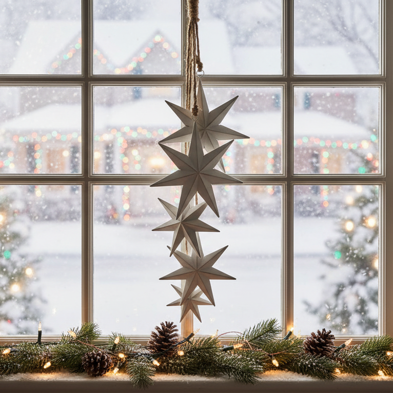 Hanging White Christmas Star Bunch