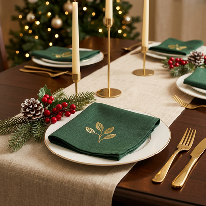 Christmas Green Berry Beads set of 4 Napkins by Peggy Wilkins