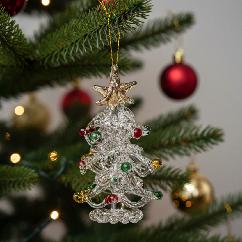 Glass Christmas Tree with Colour Baubles Hanging Ornament