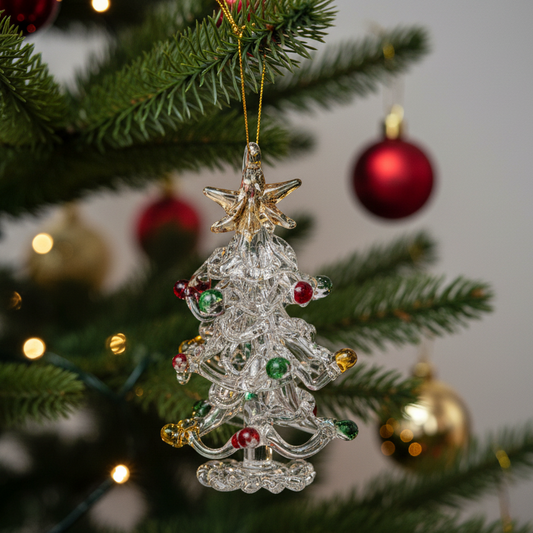 Glass Christmas Tree with Colour Baubles Hanging Ornament