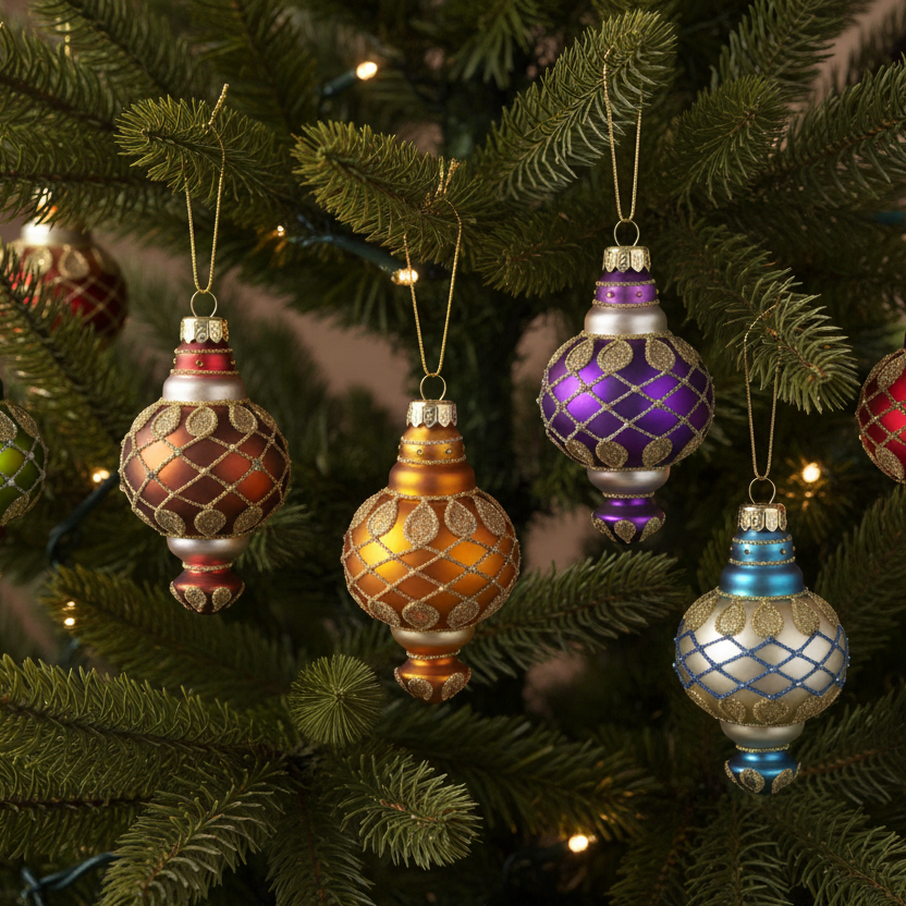 Vintage Style Glass Christmas Tree Bauble Set