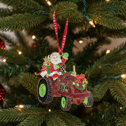 Santa Tractor Sparkle Christmas Decoration