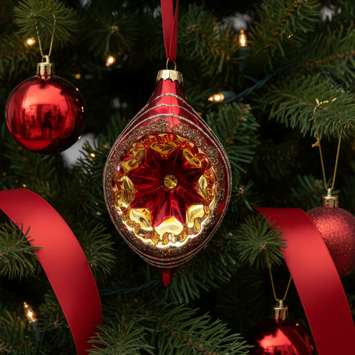 Red Olive Shape Glass Hanging Decoration