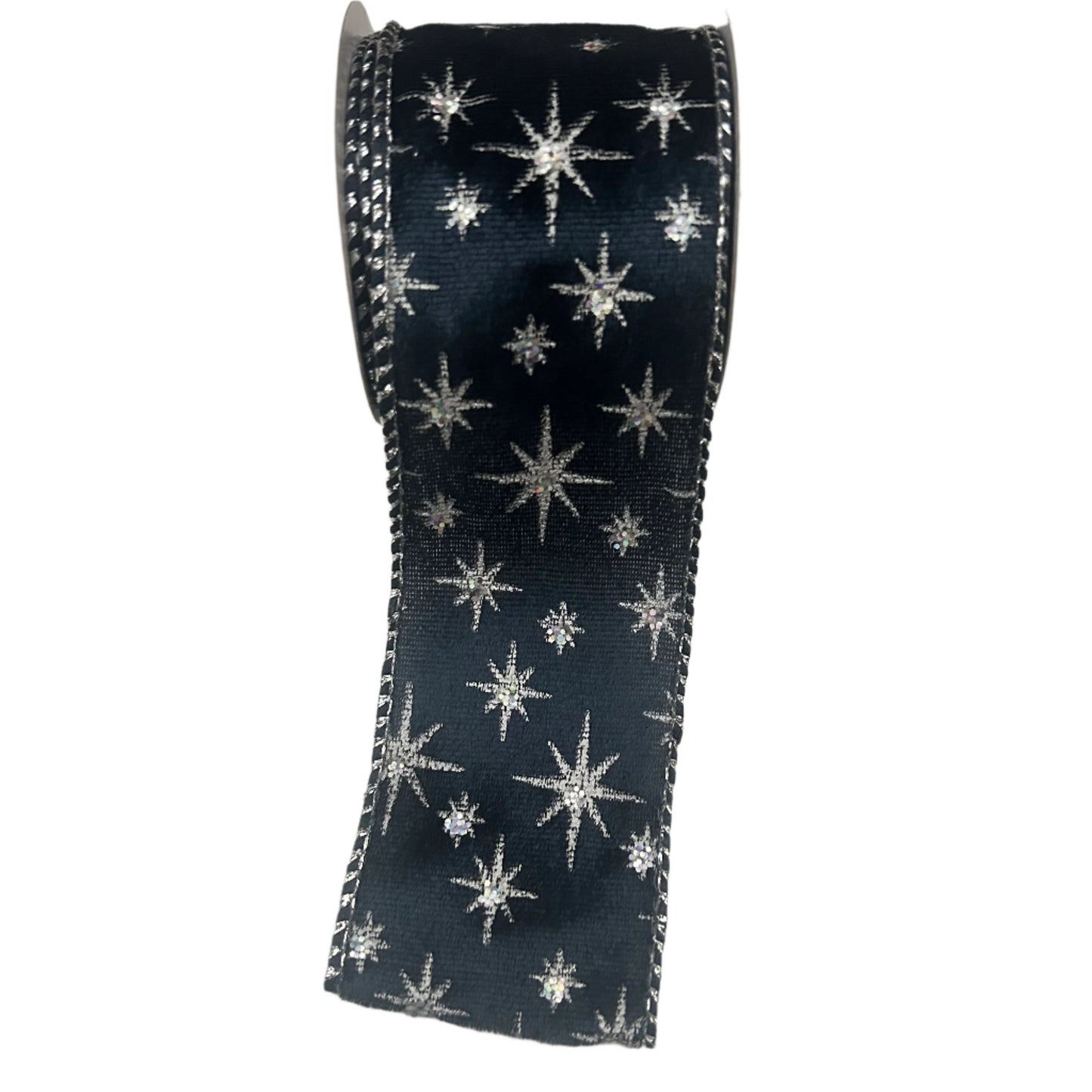 Dark Blue and Silver Star Christmas Ribbon 2.7m