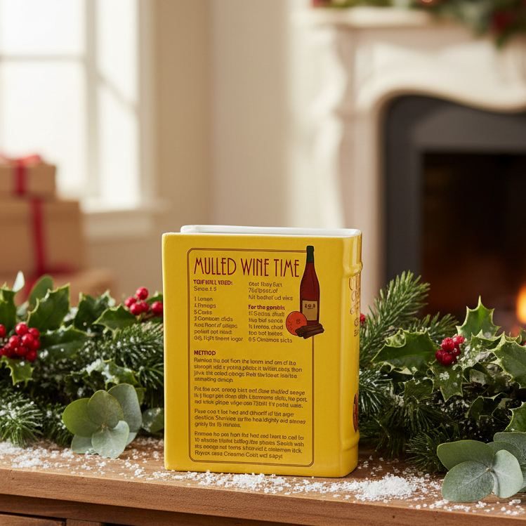 Yellow card with mulled wine recipe on a white background
