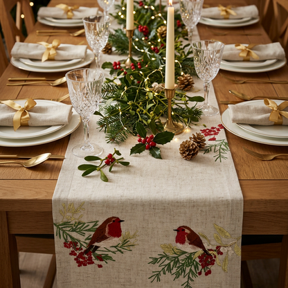 Frosted Feather Christmas Table Runner by Peggy Wilkins