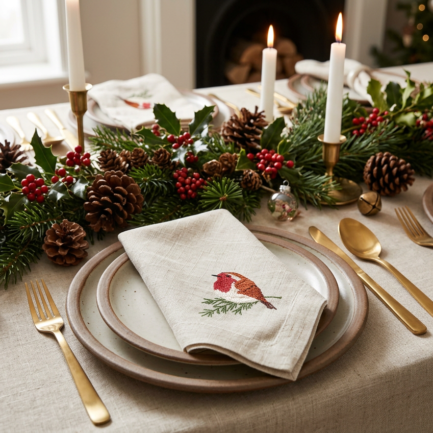 Frosted Feather Christmas Napkins set of 4 by Peggy Wilkins