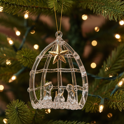 Glass Nativity Scene Hanging Christmas Tree Decoration