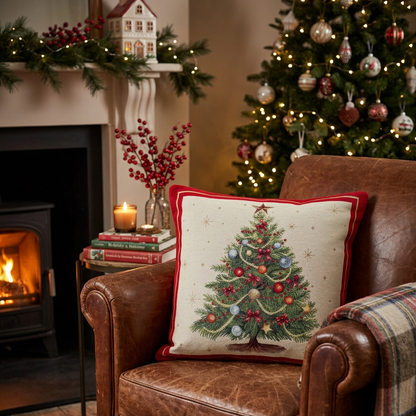 Golden Spruce Christmas Cushion by Peggy Wilkins