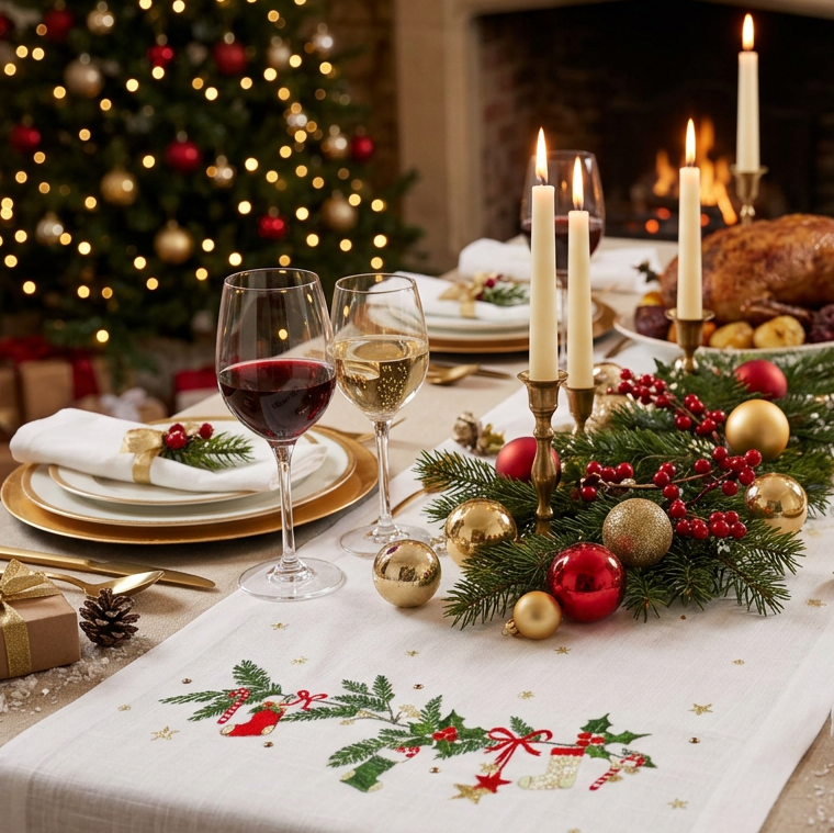 Kissing Bough Christmas Table Runner by Peggy Wilkins