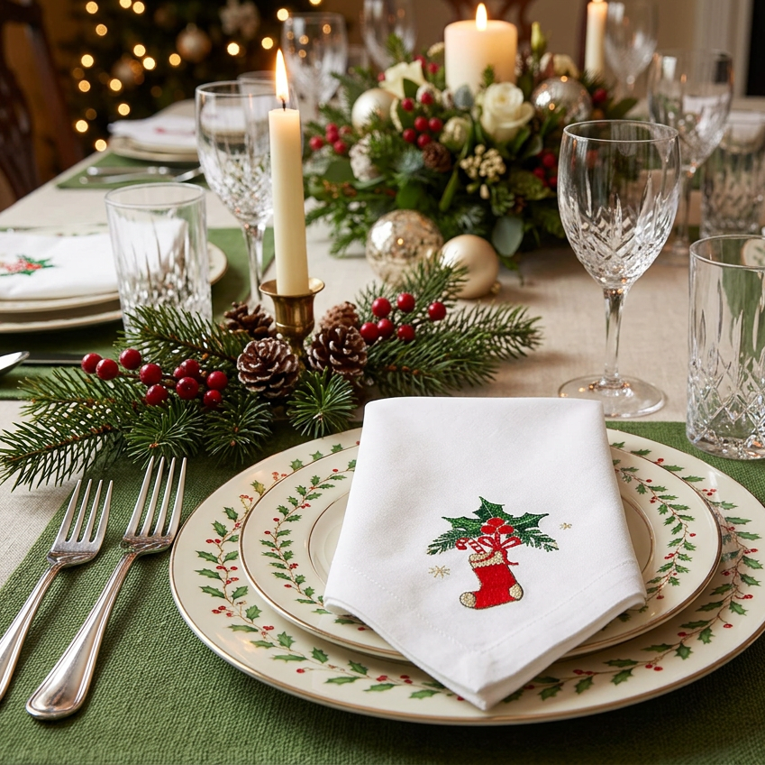Kissing Bough Set of 4 Napkins by Peggy Wilkins