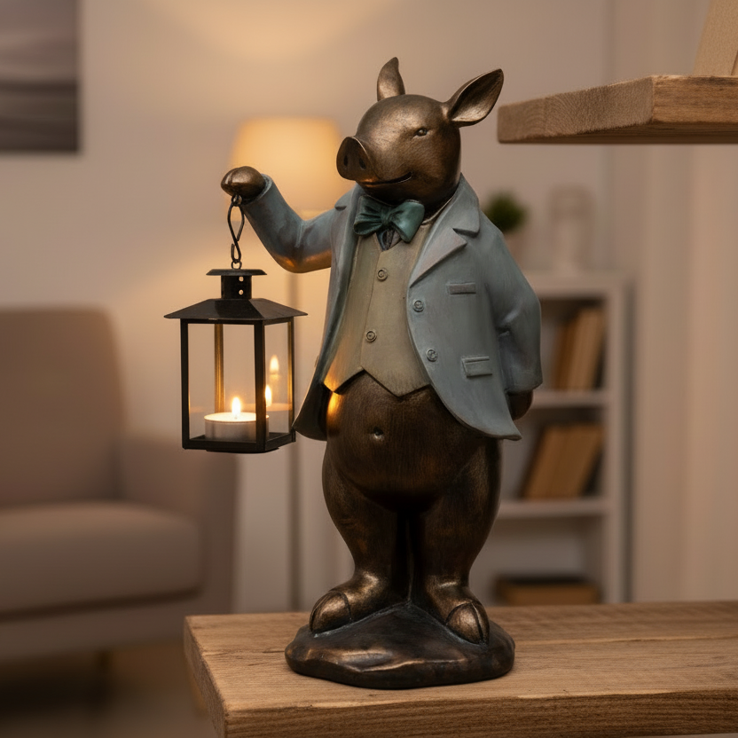 Pig with Lantern Tealight Holder
