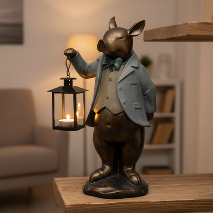 Pig with Lantern Tealight Holder