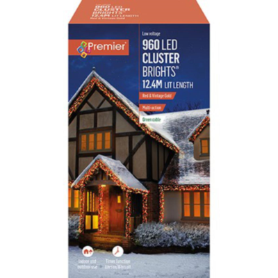 Premier 960 LED Cluster Brights Christmas Lights Red and Vintage Gold