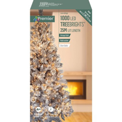 Premier TreeBrights 1000 Vintage Gold LED Christmas String Lights Clear Cable