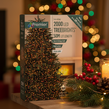 Premier TreeBrights 2000 Red and Vintage Gold LED Christmas String Lights