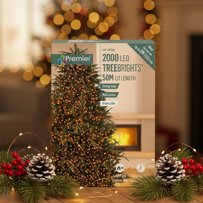 Premier TreeBrights 2000 Vintage Gold LED Christmas String Lights