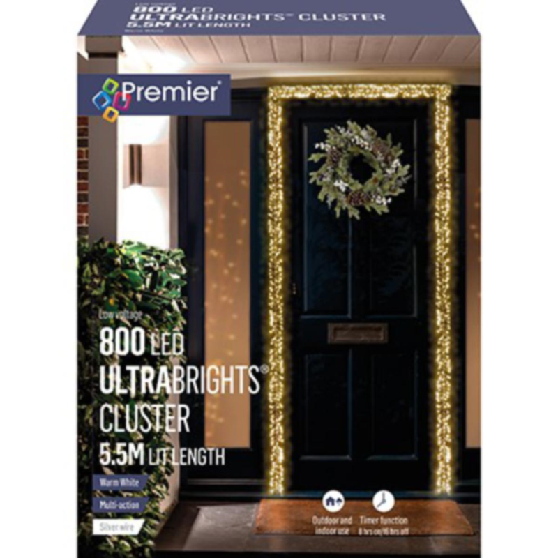 Premier 800 Warm White LED Ultrabright Christmas Cluster Lights