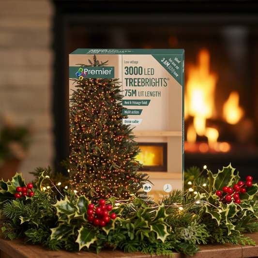 Premier 3000 Red and Vintage Gold LED Treebrights Christmas String Lights