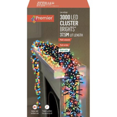 Premier 3000 LED Cluster Brights Christmas Lights Multi Colour