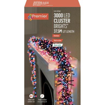Premier 3000 LED Cluster Brights Christmas Lights Rainbow