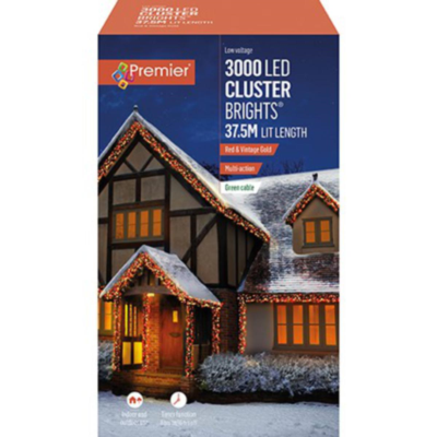 Premier 3000 Cluster Brights LED Christmas Lights Red and Vintage Gold