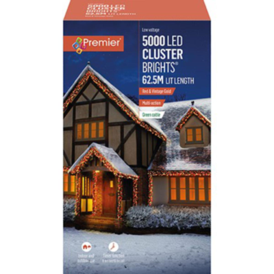 Premier 5000 LED Cluster Brights Christmas Lights Red and Vintage Gold