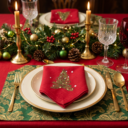 Little Tree Red Christmas Napkins Set of 4 by Peggy Wilkins