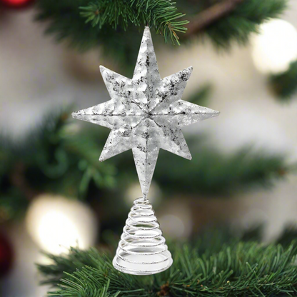 Metal Rustic Silver Star Christmas Tree Topper