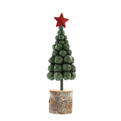 Green Metal Christmas Bells Tree on Wooden Log