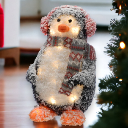Festive 45cm LED Lit Flocked Christmas Penguin with Scarf