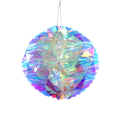 An iridescent honeycomb-patterned Christmas ball decoration with a diameter of 20cm, designed for hanging indoors.