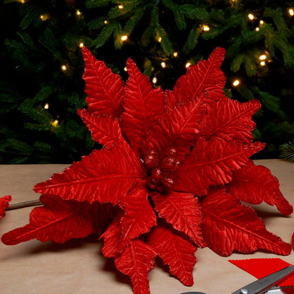 Red Velvet Christmas Poinsettia Stem 68cm