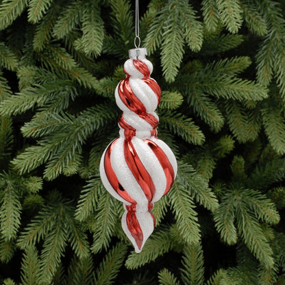Candy Cane Stripe Glass Wide Finial Hanging Christmas Decoration
