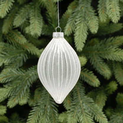 Frosted Ridged Olive Shape White Christmas Tree Decoration