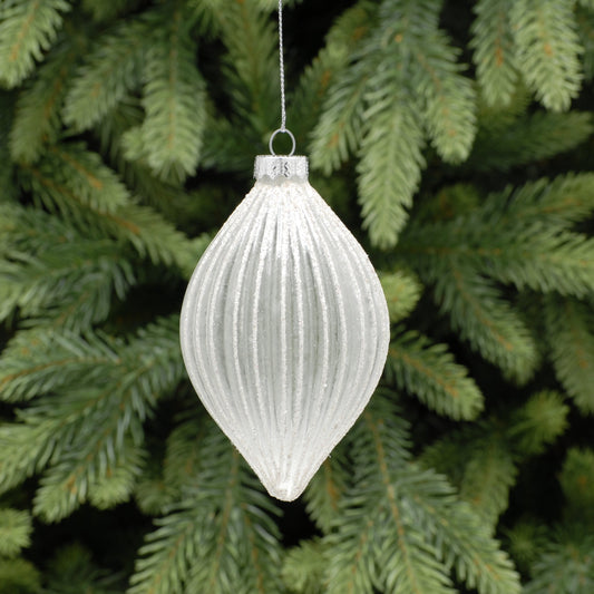 Frosted Ridged Olive Shape White Christmas Tree Decoration