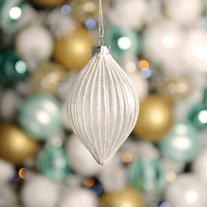 Frosted Ridged Olive Shape White Christmas Tree Decoration