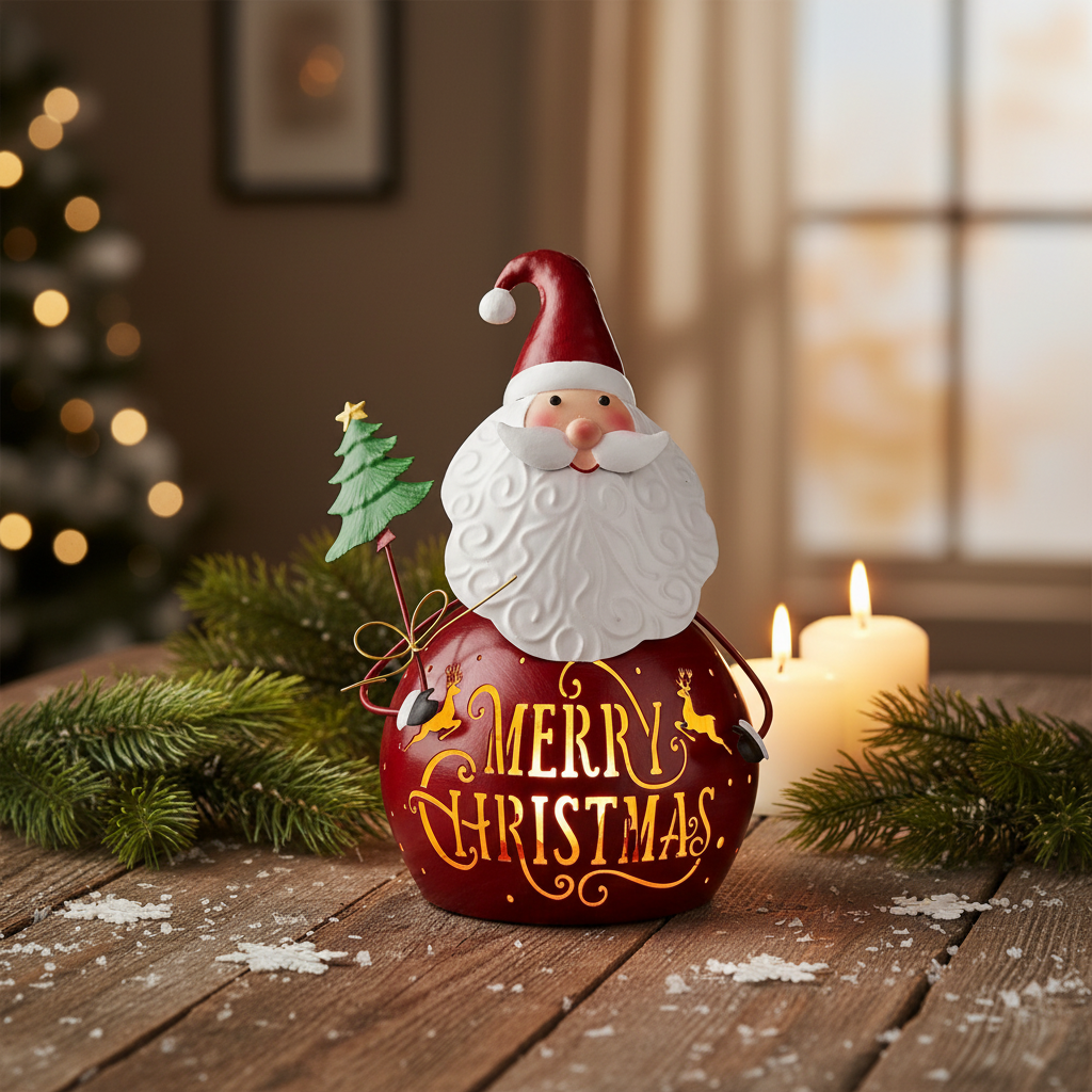 Merry Christmas Metal Santa Lantern 32cm