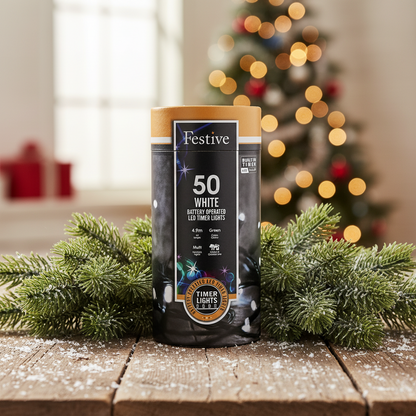 Festive 50 White Battery Operated Christmas String Lights