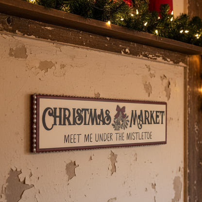 White Wooden Christmas Market Sign 82cm