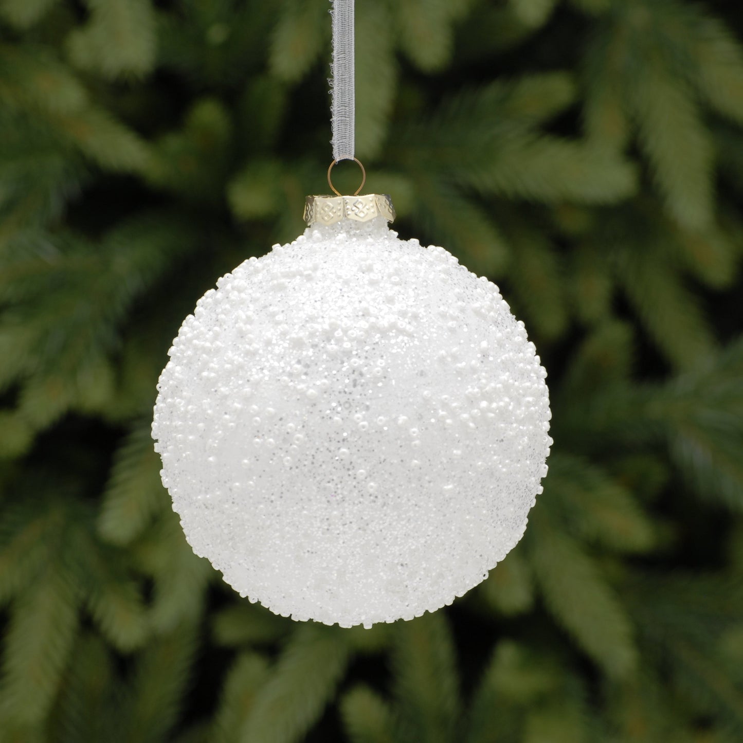 White Beaded Glass Bauble Christmas Tree Decoration