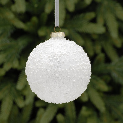 White Beaded Glass Bauble Christmas Tree Decoration
