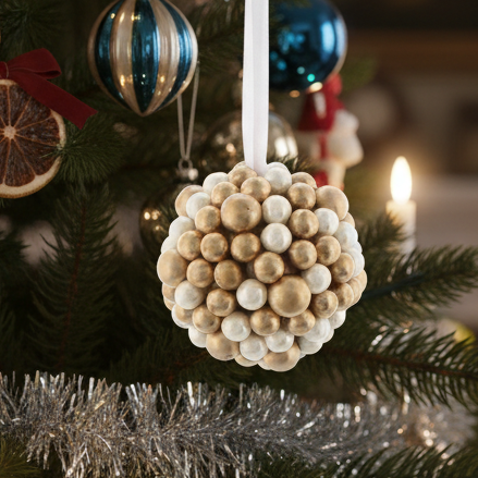 Gold & White Berry Cluster Ball Christmas Decoration