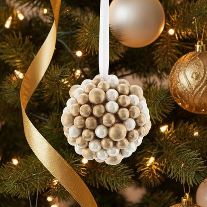 Gold & White Berry Cluster Ball Christmas Decoration