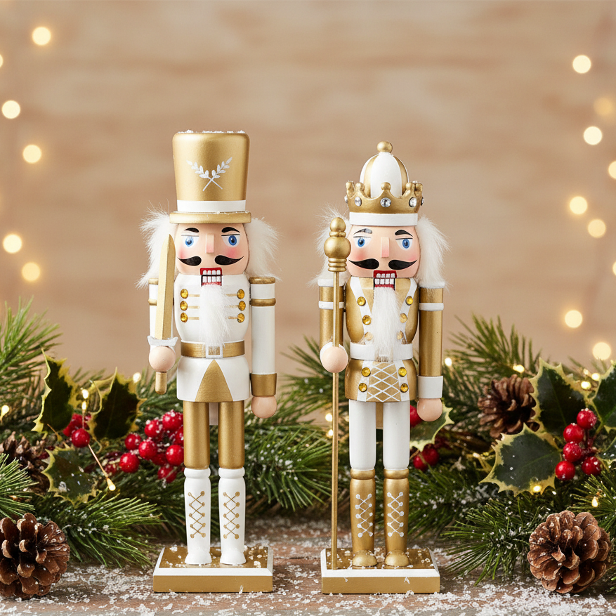 White and Gold Nutcracker Christmas Decoration 30cm