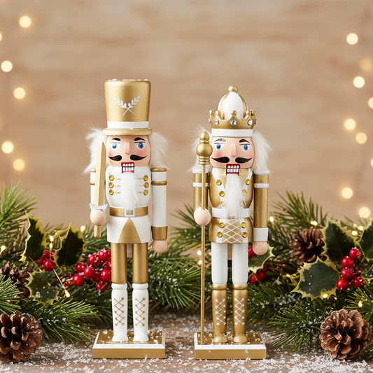White and Gold Nutcracker Christmas Decoration 30cm