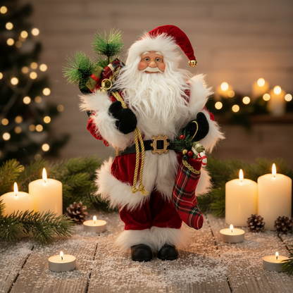 Standing Traditional Santa Christmas Decoration with Tartan Stocking 45cm