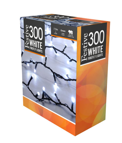 Festive 300 White Firefly Soft Twinkle Christmas Lights