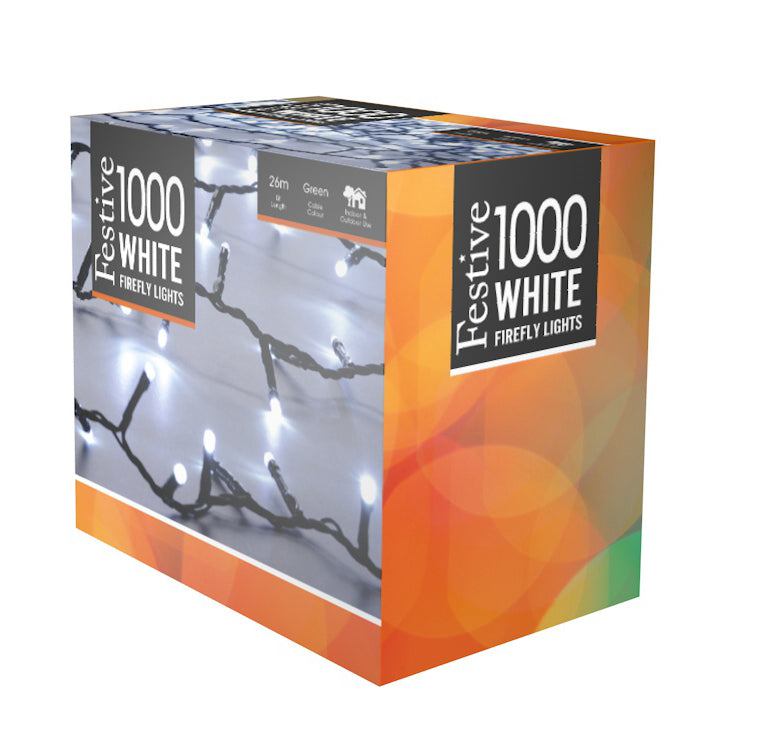 Festive 1000 White Firefly Christmas Lights