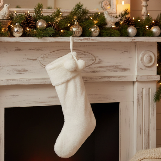 White Faux Fur Christmas Stocking 56cm